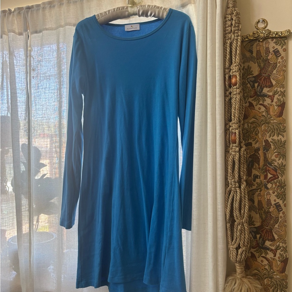 Gil Rodriguez Bright Blue Long-Sleeve Cotton Mini Dress